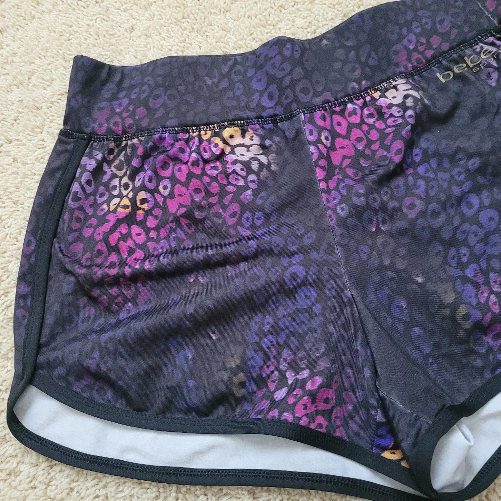 Bebe Sport Purple Multicolrlor Leopard Print Gym Shorts